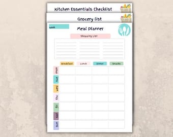 Weekly Meal Planner Printable PDF Grocery List Printable Kitchen Checklist Meal Planning Bundle Digital Download