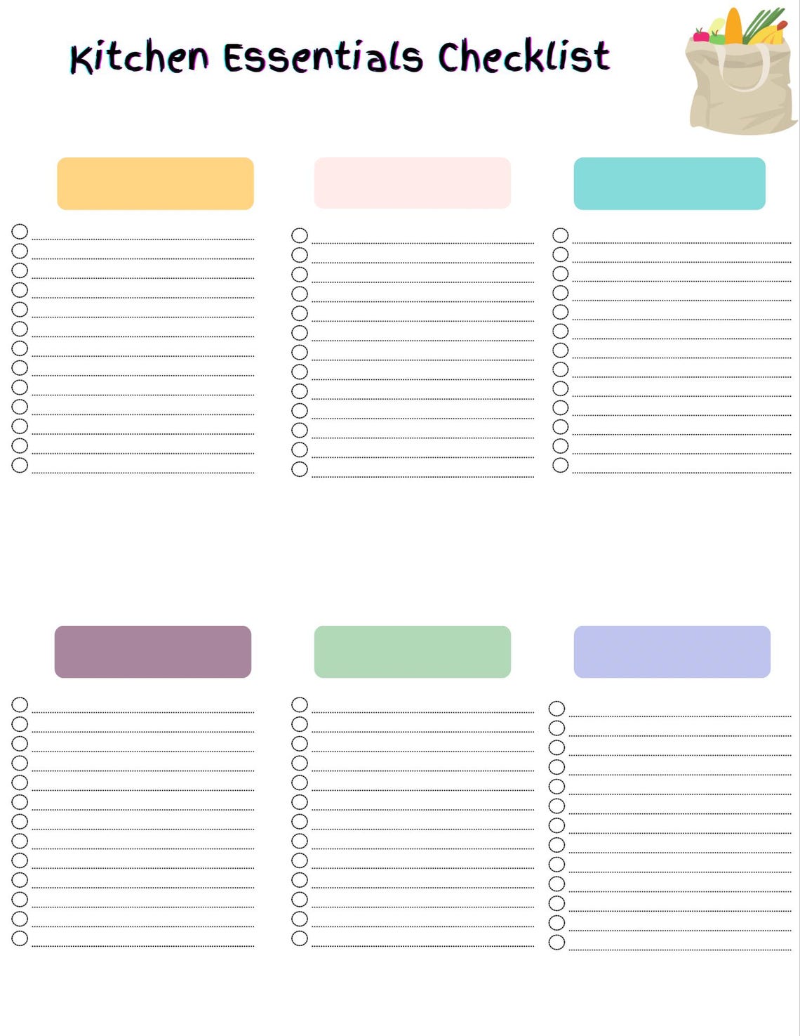 Meal Planner Printable  grocery List Kitchen Essentials Checklist