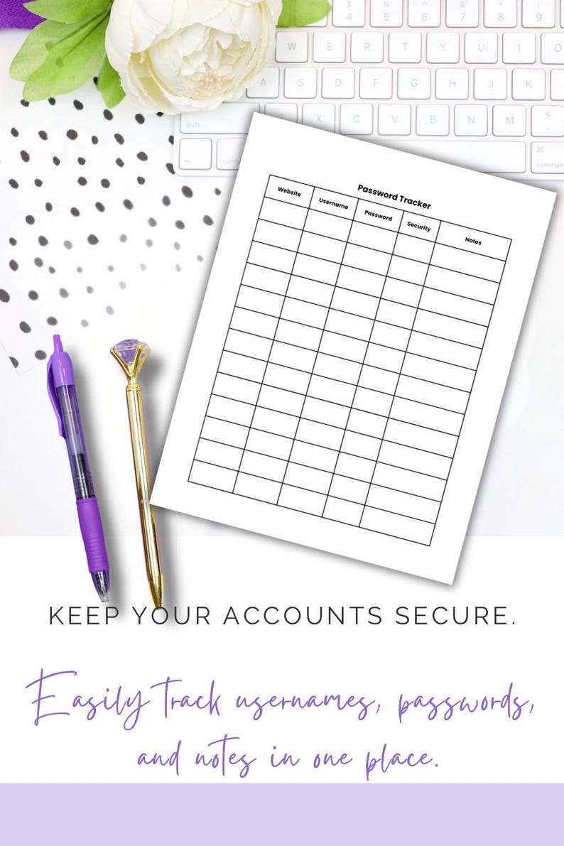Password Tracker Printable PDF, Password Log, Account Organizer ...