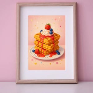 Waffle Stack Kitchen Wall Art, Retro Waffle Print, Breakfast Kitchen Print, Waffle Still Life Painting,Printable Waffle Wall Art, Waffle Art