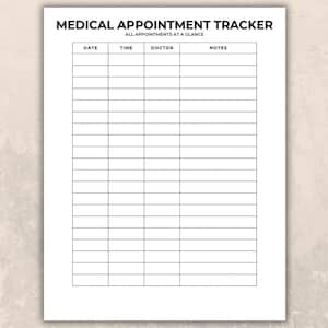 Medical Appointment Tracker Printable | Doctor Visit Log | Health Planner PDF