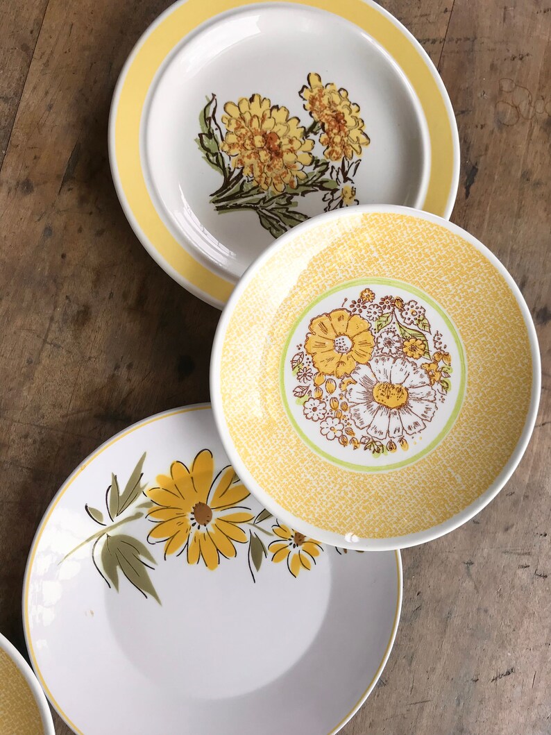 Mismatched Set of 6 Vintage Salad Plates Yellow and Brown Etsy