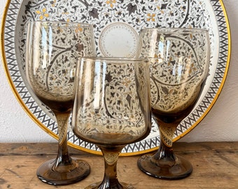 Tawny brown wine glasses, CHOICE set of 2, vintage barware