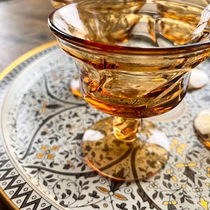 Vintage Fostoria Jamestown swirl amber glass, set of 4 goblets or dessert cups, vintage barware