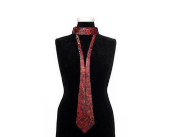 corbata de seda roja de vino para mujeres, corbata de seda de diseño noble y única con cremallera, corbata larga, corbata, bufanda, joyería