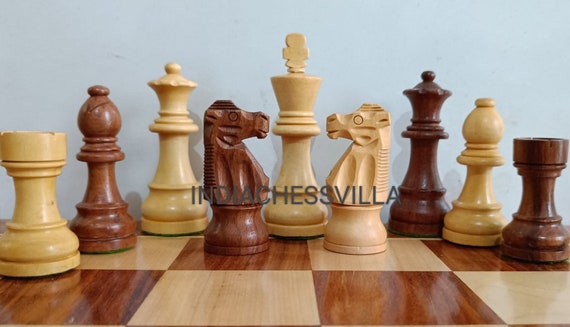 French Lardy Staunton Chess Pieces set - Weighted Golden Rose wood - 4  Queens