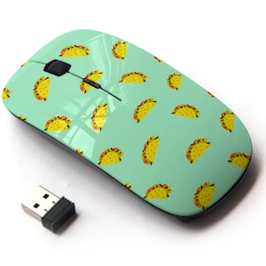 Lindo taco en patrón de impresión - ratón inalámbrico, ratón óptico portátil 2.4G con receptor Nano USB para niños, niños.