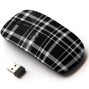 Tartan blanco negro Plaid Scottish Pattern Print - Ratón inalámbrico, ratón óptico portátil 2.4G con receptor Nano USB para niños, niños.