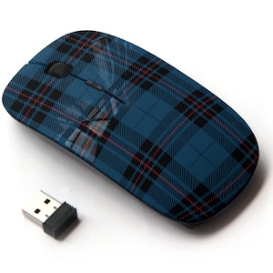 Patrón escocés de tartán negro azul a cuadros - ratón inalámbrico, ratón óptico portátil 2.4G con receptor Nano USB para niños, niños.
