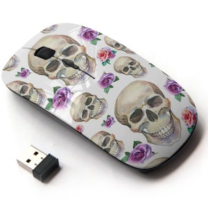 Acuarela Tattoo Concept Skull Print Pattern - Ratón inalámbrico, ratón óptico portátil 2.4G con receptor Nano USB para niños, niños.