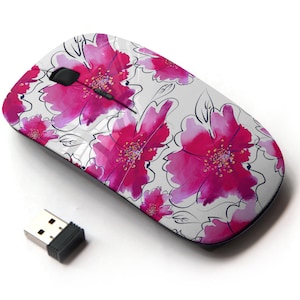 Patrón de impresión de flores de acuarela - ratón inalámbrico, ratón óptico portátil 2.4G con receptor Nano USB para niños, niños.