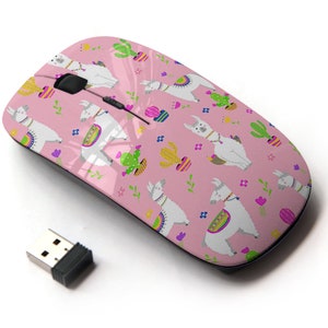 Llama Cactus Flowers Pattern Print - Ratón inalámbrico, ratón óptico portátil 2.4G con receptor Nano USB para niños, niños.