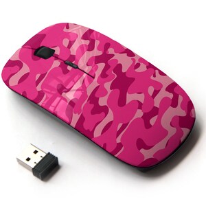 Impresión de patrón de camuflaje rosa - ratón inalámbrico, ratón óptico portátil 2.4G con receptor Nano USB para niños, niños.