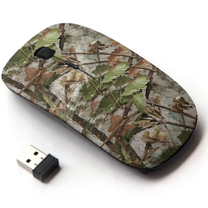 Patrón de camuflaje realista del bosque: ratón inalámbrico, ratón óptico portátil 2.4G con receptor Nano USB para niños, niños.