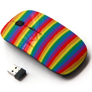 Rainbow Striped Lgbt Pattern - Ratón inalámbrico, ratón óptico portátil 2.4G con receptor Nano USB para niños, niños.