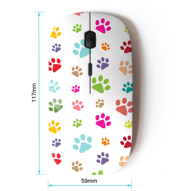 Cute Colored Paw Prints Pattern - Wireless Mouse, 2.4G Portable Optical ...