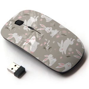 Patrón de impresión de conejitos de diseño de Pascua: mouse inalámbrico, mouse óptico portátil 2.4G con receptor Nano USB para niños, niños.