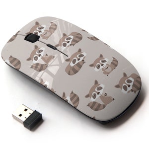 Lindo patrón de impresión de mapache: mouse inalámbrico, mouse óptico portátil 2.4G con receptor Nano USB para niños, niños.