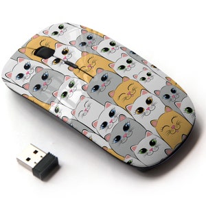 Lovely Cat Faces Print - Ratón inalámbrico, ratón óptico portátil 2.4G con receptor Nano USB para niños, niños.