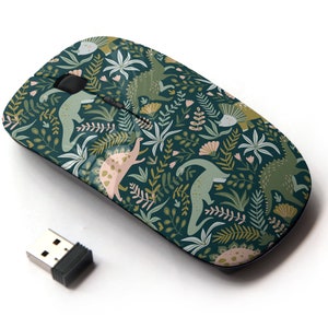 Patrón de dinosaurios - Ratón inalámbrico, ratón óptico portátil 2.4G con receptor Nano USB para niños, niños.