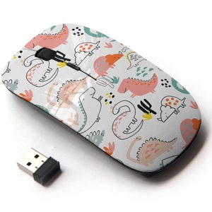 Lindos iconos de dinosaurio impresión de patrones - ratón inalámbrico, ratón óptico portátil 2.4G con receptor Nano USB para niños, niños.