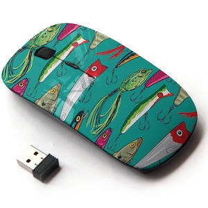 Patrón de señuelos de pesca pop coloridos: mouse inalámbrico, mouse óptico portátil 2.4G con receptor Nano USB para niños, niños.