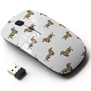 Lindo patrón de impresión de perro Dachshund - Ratón inalámbrico, ratón óptico portátil 2.4G con receptor Nano USB para niños, niños.