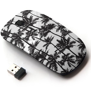 Patrón aislado de palmeras negras: mouse inalámbrico, mouse óptico portátil 2.4G con receptor Nano USB para niños, niños.