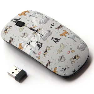 Diferentes doodle Dogs Icons Pattern Print - Ratón inalámbrico, ratón óptico portátil 2.4G con receptor Nano USB para niños, niños.