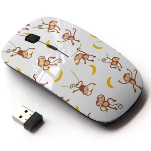 Lindo patrón de monos - ratón inalámbrico, ratón óptico portátil 2.4G con receptor Nano USB para niños, niños.