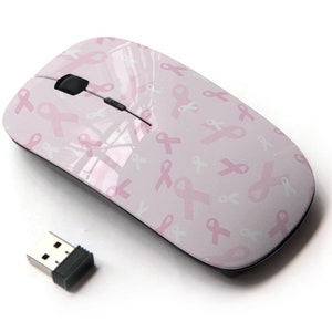 Patrón de cinta rosa de conciencia sobre el cáncer de mama: ratón inalámbrico, ratón óptico portátil 2.4G con receptor Nano USB para niños, niños.