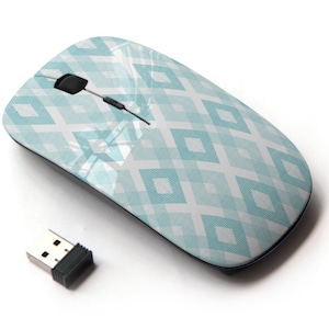 Patrón de impresión de diamante Ikat de tela azul pastel - ratón inalámbrico, ratón óptico portátil 2.4G con receptor Nano USB para niños, niños.