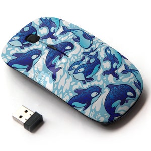 Killer Whales Icons Print - Ratón inalámbrico, ratón óptico portátil 2.4G con receptor Nano USB para niños, niños.