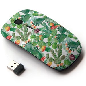 Lindo patrón suculento de cactis- ratón inalámbrico, ratón óptico portátil 2.4G con receptor Nano USB para niños, niños.