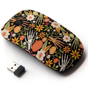 Halloween Bones Floral Pattern - Ratón inalámbrico, ratón óptico portátil 2.4G con receptor Nano USB para niños, niños.