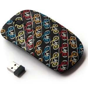Impresión de patrones decorativos de bicicletas coloridas: mouse inalámbrico, mouse óptico portátil 2.4G con receptor Nano USB para niños, niños.