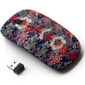 Patrón de flores populares - ratón inalámbrico, ratón óptico portátil 2.4G con receptor Nano USB para niños, niños.