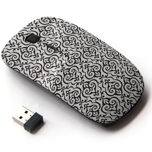 Patrón floral vintage - Ratón inalámbrico, ratón óptico portátil 2.4G con receptor Nano USB para niños, niños.