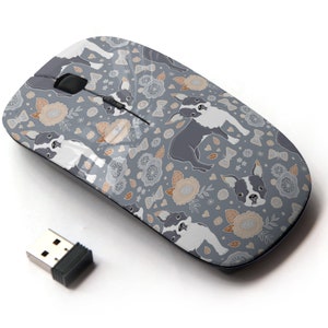 Boston Terrier Beautiful Flowers Pattern - Ratón inalámbrico, ratón óptico portátil 2.4G con receptor Nano USB para niños, niños.