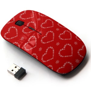 Lovely Red Hearts Icons Print - Ratón inalámbrico, ratón óptico portátil 2.4G con receptor Nano USB para niños, niños.