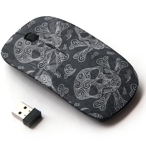 Skull On Print Pattern - Ratón inalámbrico, ratón óptico portátil 2.4G con receptor Nano USB para niños, niños.