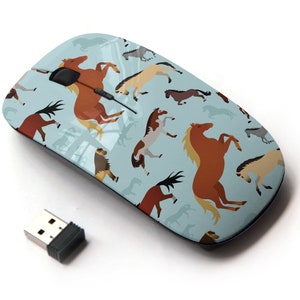 Horses On Print Pattern - Ratón inalámbrico, ratón óptico portátil 2.4G con receptor Nano USB para niños, niños.