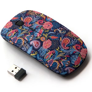 Colorido paisley en patrón de impresión - ratón inalámbrico, ratón óptico portátil 2.4G con receptor Nano USB para niños, niños.