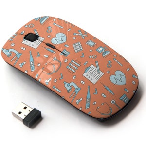 Medical Clinic Pattern On Print - Ratón inalámbrico, ratón óptico portátil 2.4G con receptor Nano USB para niños, niños.