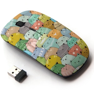 Lindos gatos Iconos Impresión de patrones - Ratón inalámbrico, ratón óptico portátil 2.4G con receptor Nano USB para niños, niños.