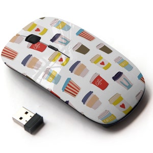 Varias tazas de vaso de café en el patrón de impresión: mouse inalámbrico, mouse óptico portátil 2.4G con receptor Nano USB para niños, niños.