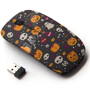 Lindo patrón de Halloween - ratón inalámbrico, ratón óptico portátil 2.4G con receptor Nano USB para niños, niños.