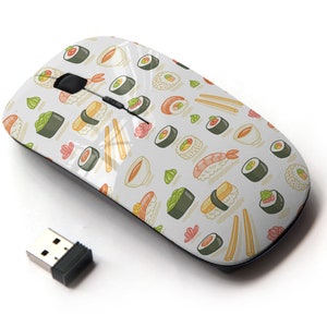 Lindo patrón de rollos de sushi - ratón inalámbrico, ratón óptico portátil 2.4G con receptor Nano USB para niños, niños.