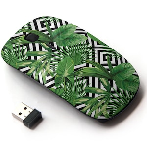 Summer Exotic Jungle Plant On Prints Pattern - Ratón inalámbrico, ratón óptico portátil 2.4G con receptor Nano USB para niños, niños.