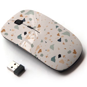 Hermoso patrón de impresiones de terrazo: mouse inalámbrico, mouse óptico portátil 2.4G con receptor Nano USB para niños, niños.